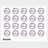 Paarse, pruim en blush roze bloemenkrans liefde ronde sticker (Vel)