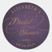  paarse pruim gouden kalligrafie vrijgezellenfeest ronde sticker (Voorkant)