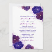 Paarse Pruim Royal Blue Waterverf Bloemenbruiloft Kaart (Voorkant)