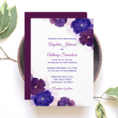 Paarse Pruim Royal Blue Waterverf Bloemenbruiloft Kaart