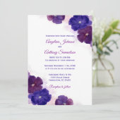 Paarse Pruim Royal Blue Waterverf Bloemenbruiloft Kaart (Staand voorkant)