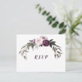 Paarse Pruim Roze Pioenen Bruiloft RSVP Briefkaart (Staand voorkant)