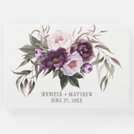 Paarse pruim roze pioenen groen bruiloft gastenboek