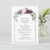 Paarse pruim roze pioenen Waterverf bruiloften #1 Kaart (Staand voorkant)