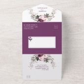 Paarse pruim roze pioenrozen bloemige bruiloft | all in one uitnodiging (Buitenkant)