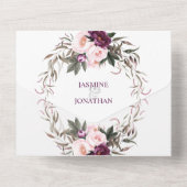 Paarse pruim roze pioenrozen bloemige bruiloft | all in one uitnodiging (Achterkant)