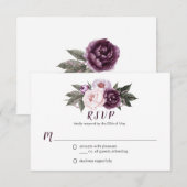 Paarse Pruim Roze Pioenrozen Boeket Groen RSVP #3 (Voorkant / Achterkant)