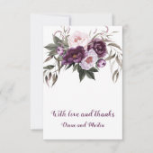 Paarse pruim roze pioenrozen bruiloft dank u bedankkaart (Voorkant)