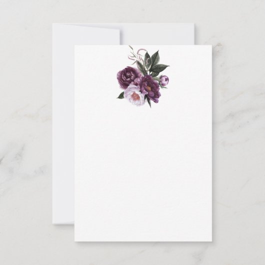 Paarse pruim roze pioenrozen bruiloft dank u bedankkaart (Achterkant)