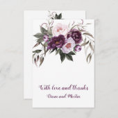Paarse pruim roze pioenrozen bruiloft dank u bedankkaart (Voorkant / Achterkant)