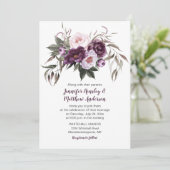 Paarse pruim roze Waterverf bloemenbruiloft #3 Kaart (Staand voorkant)