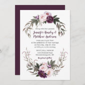 Paarse pruim roze Waterverf pioenrozen bruiloft #2 Kaart (Voorkant / Achterkant)