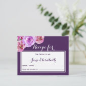 Paarse pruim violet bloemenbruid om receptkaart te briefkaart (Staand voorkant)
