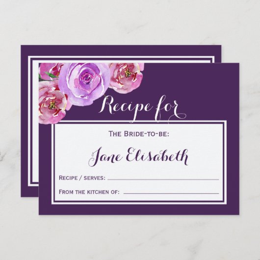Paarse pruim violet bloemenbruid om receptkaart te briefkaart (Voorkant / Achterkant)