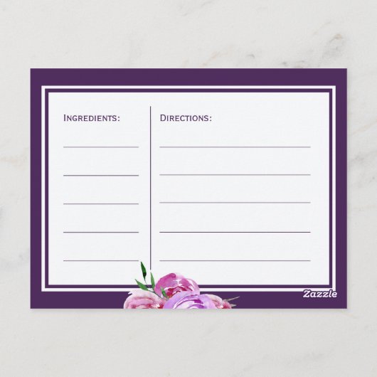 Paarse pruim violet bloemenbruid om receptkaart te briefkaart (Achterkant)