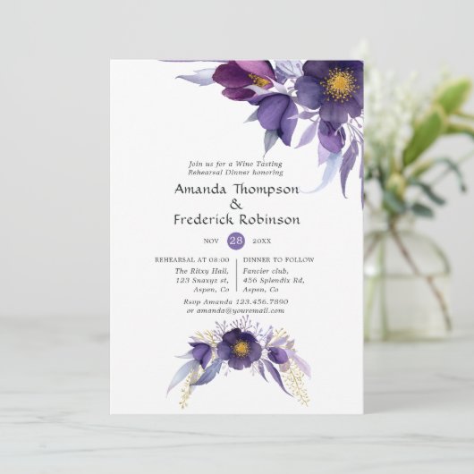 Paarse Pruim Waterverf Bloemige Oefenavondeten Kaart (Staand voorkant)