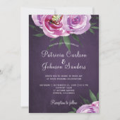 Paarse pruim waterverf pioenen rustieke herfst bru kaart (Voorkant)