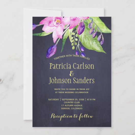 Paarse Pruim waterverf Zomer Bloemen bruiloft Kaart (Voorkant)