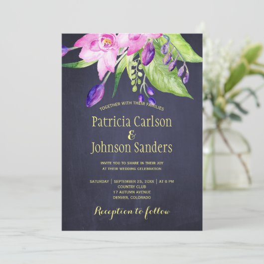 Paarse Pruim waterverf Zomer Bloemen bruiloft Kaart (Staand voorkant)