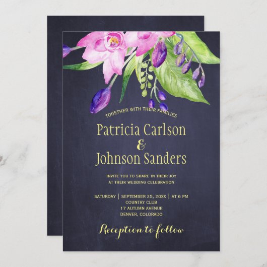 Paarse Pruim waterverf Zomer Bloemen bruiloft Kaart (Voorkant / Achterkant)