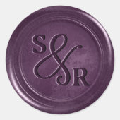 Paarse pruim wax seal sticker met initialen (Voorkant)