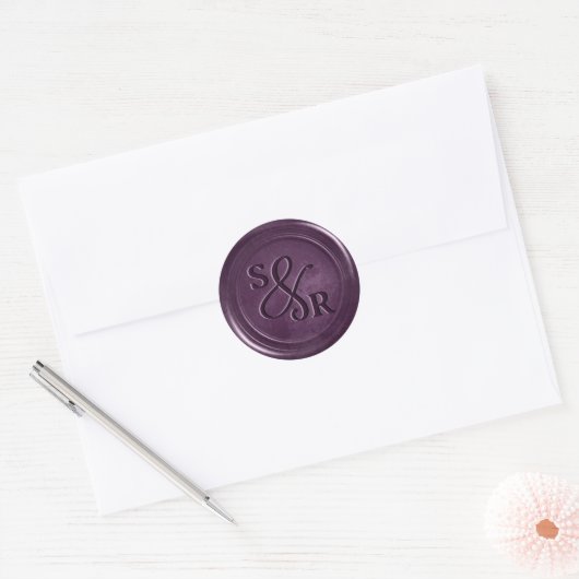 Paarse pruim wax seal sticker met initialen (Envelop)