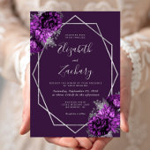 Paarse Pruim Zilver Bloemen Bruiloft Kaart
