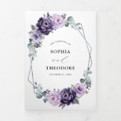 Paarse Pruim Zilveren Bloemen Geometrische Bruilof Drieluik Aankondiging (Cover)