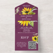 Paarse Pruim Zonnebloem QR Code All In One Uitnodiging (Binnen)