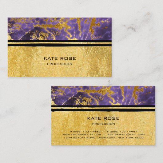 Paarse Pruim Zwart VIP Stone Marmer Gouden Make-up Visitekaartje (Voorkant / Achterkant)