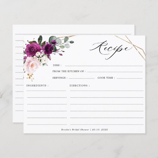 Paarse pruimelroze Vrijgezellenfeest Recipkaart (Voorkant / Achterkant)