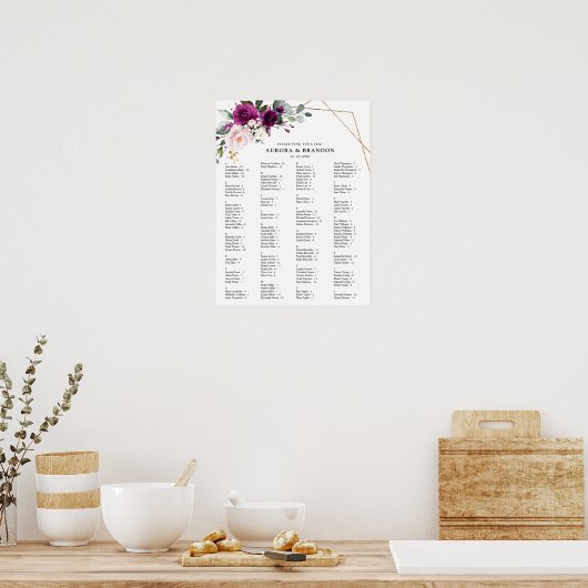 Paarse pruimen bloesem roze rozen trouw zitplaatsk poster (Keuken)