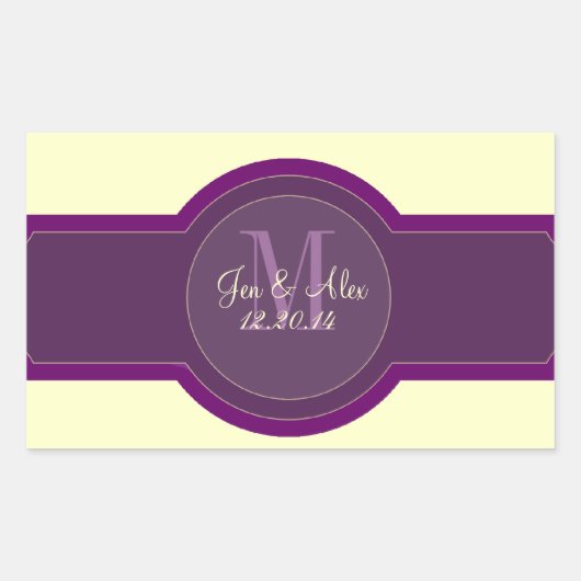 Paarse pruimencrème bruiloft wijnlabels rechthoekige sticker (Voorkant)