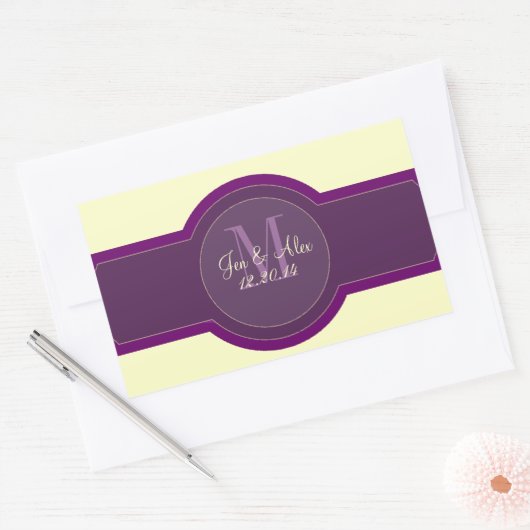 Paarse pruimencrème bruiloft wijnlabels rechthoekige sticker (Envelop)