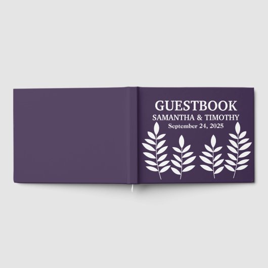 Paarse pruimenlavendel moderne bloemenbruiloft gastenboek (Volledig)