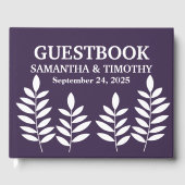 Paarse pruimenlavendel moderne bloemenbruiloft gastenboek (Voorkant)