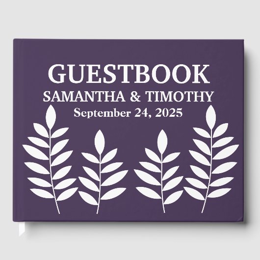 Paarse pruimenlavendel moderne bloemenbruiloft gastenboek (Voorkant)
