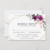 Paarse pruimroze rozen Geometrische bruiloft RSVP Kaartje (Voorkant)