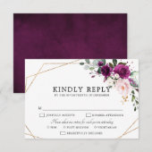 Paarse pruimroze rozen Geometrische bruiloft RSVP Kaartje (Voorkant / Achterkant)