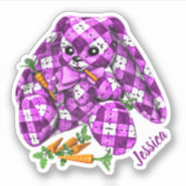 Paarse Pset Bunny n Carrots Name Sticker (Voorkant)