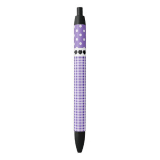 Paarse Pset en Polka Dots Zwarte Inkt Pen