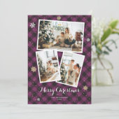 Paarse Pset-fotocollage Merry-kerstkaarten Feestdagenkaart (Staand voorkant)