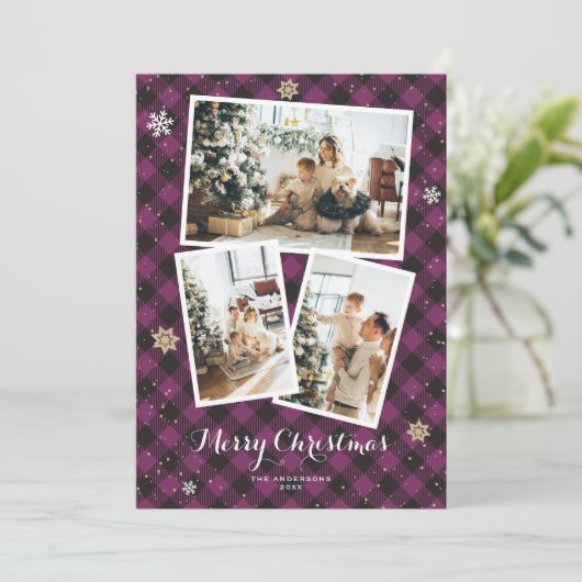 Paarse Pset-fotocollage Merry-kerstkaarten Feestdagenkaart (Staand voorkant)