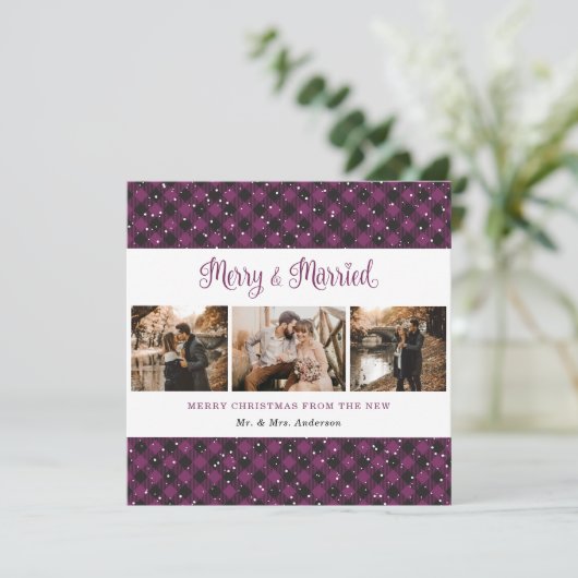 Paarse Pset Merry en gehuwde kerstKaart (Staand voorkant)