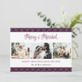 Paarse Pset Merry en gehuwde kerstKaart (Staand voorkant)
