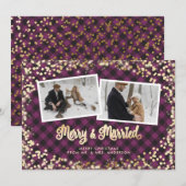 Paarse Pset Merry en huwelijksfoto met kerstmis Feestdagenkaart (Voorkant / Achterkant)