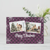 Paarse Pset Silver Snowflake Feestdagenkaart (Staand voorkant)