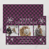 Paarse Pset Snowflake Foto Collage Feestdagenkaart (Voorkant / Achterkant)