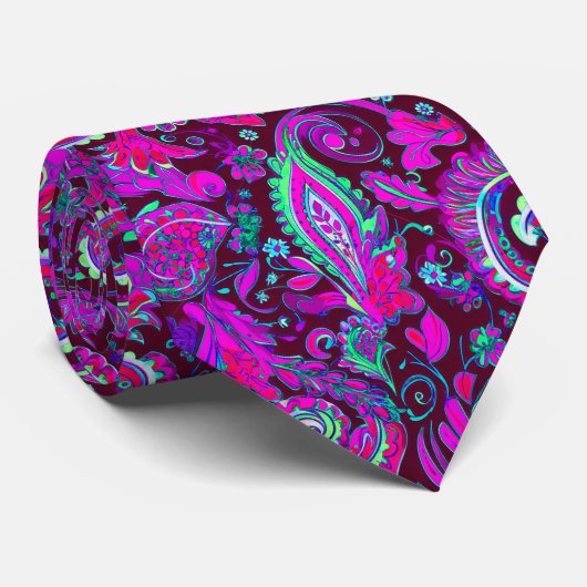 Paarse Psychedelische Paisley Stropdas (Opgerold)