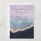 Paarse puinblauwe Waterverf Agate Gold Wedding Kaart (Voorkant)